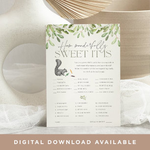 Woodland Squirrel Baby Shower Candy Game Card