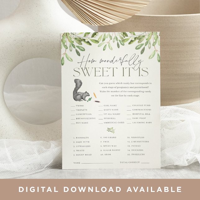 Woodland Squirrel Baby Shower Candy Game Card (Creator Uploaded)