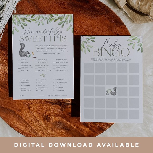 Woodland Squirrel Double Baby Shower Game Card (Creator Uploaded)