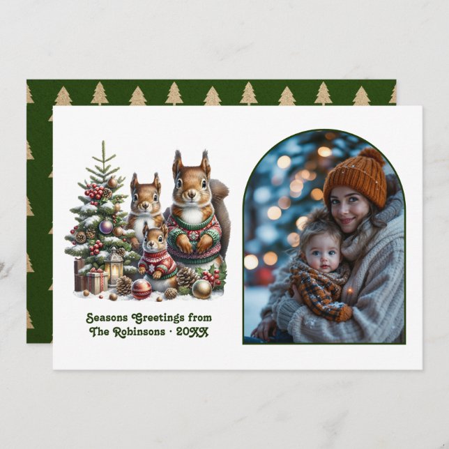 Woodland Squirrel Family Cosy Forest Christmas Holiday Card (Front/Back)