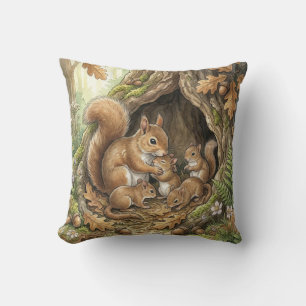 Woodland Squirrel Mama & Baby Kids Throw Pillow