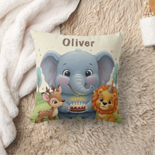 Woodland Storybook Animals Personalized Birthday Cushion