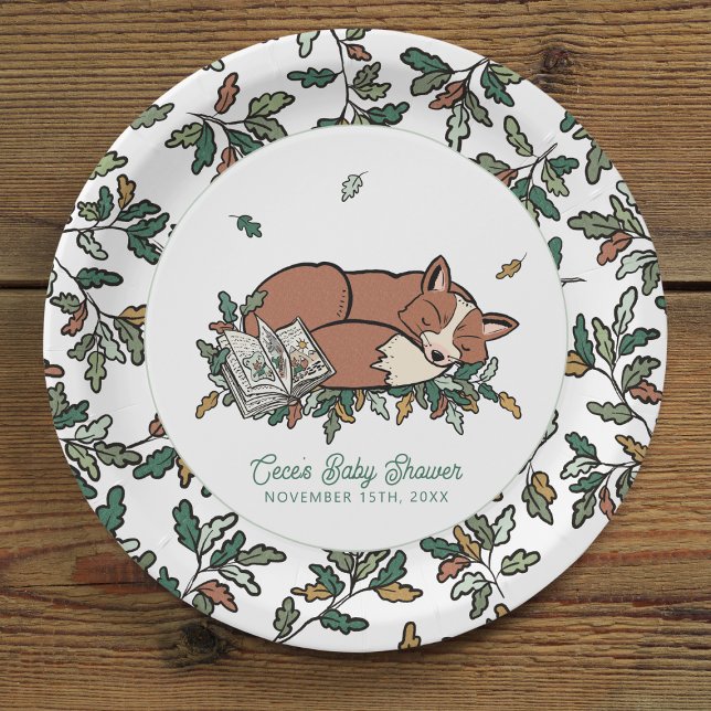 Woodland Storybook Fall Fox Baby Shower Paper Plate (Woodland Storybook Baby Shower Paper Plates)