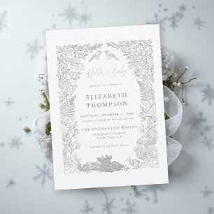 Woodland Storybook Winter Forest Hello Baby Shower Invitation