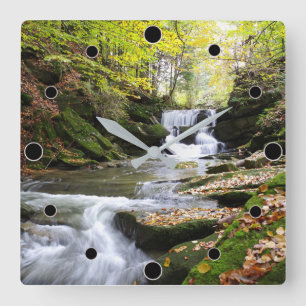 Woodland Stream with Waterfall Square Wall Clock