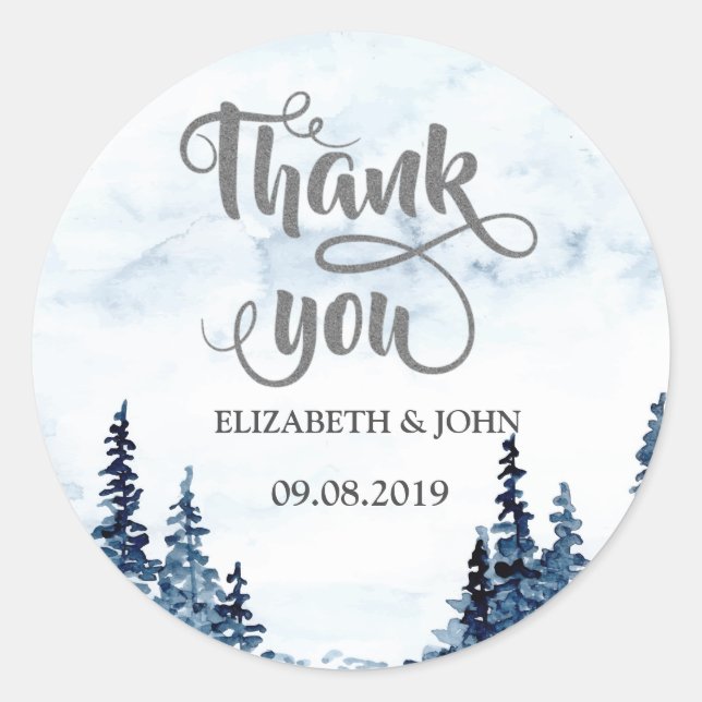 Woodland,String Lights Thank You Wedding Sticker (Front)