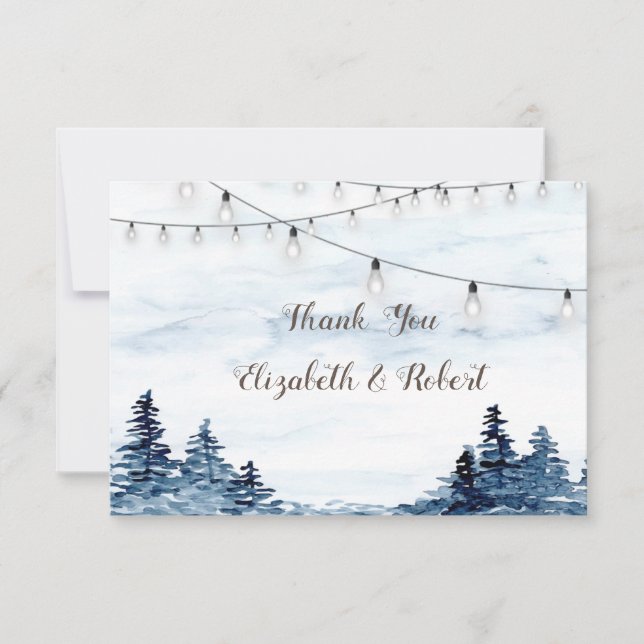 Woodland,String Lights, Watercolor Thank You Card (Front)