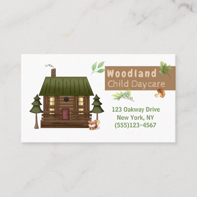 Woodland Style Cabin Child Daycare Service Business Card (Front)