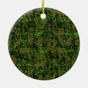 Woodland Style Digital Green Camouflage Accent Ceramic Ornament