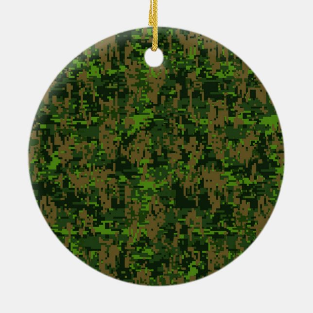 Woodland Style Digital Green Camouflage Accent Ceramic Ornament (Back)