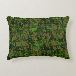 Woodland Style Digital Green Camouflage Accent Decorative Cushion
