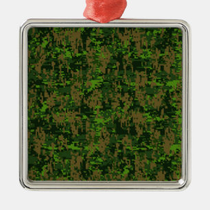 Woodland Style Green Digital Camouflage Metal Ornament