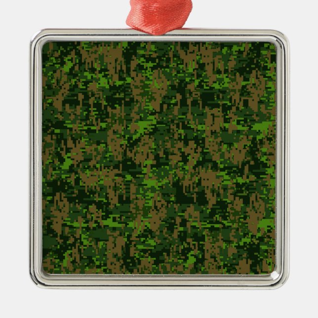 Woodland Style Green Digital Camouflage Metal Ornament (Front)