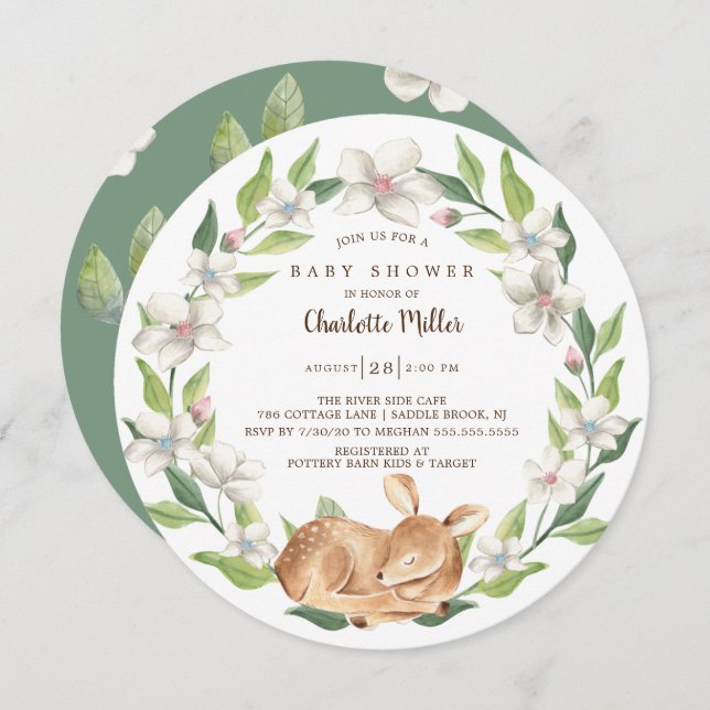 Woodland Sweet Deer Baby Shower Invitation (Front/Back)