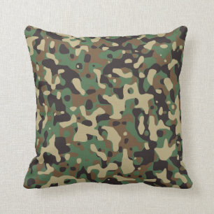 Woodland Tan Brown Green Grey Camo Camouflage Cushion