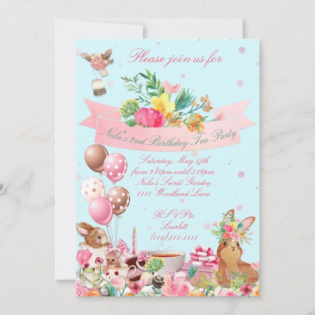 Woodland Tea Party Invitations, Animals Tea Party Invitation (Front)