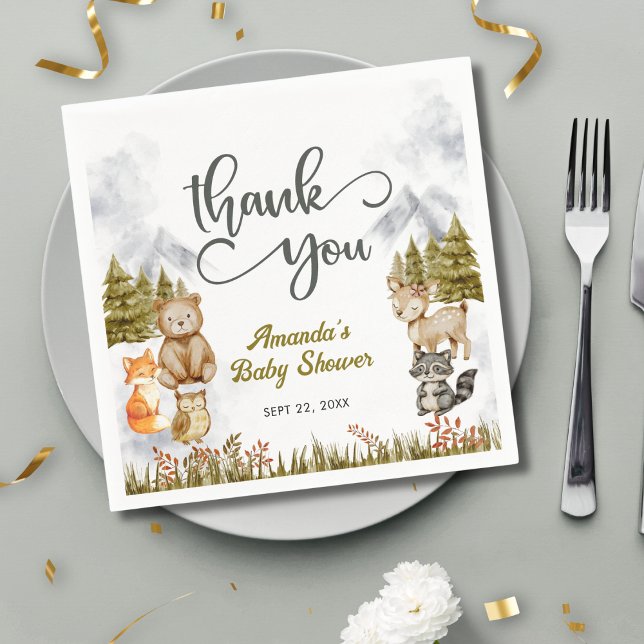 Woodland Thank You Forest Animals Baby Shower Napkin (Creator Uploaded)