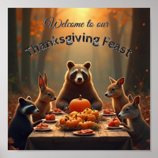 Woodland Thanksgiving Party Friends and Family Poster (Front)