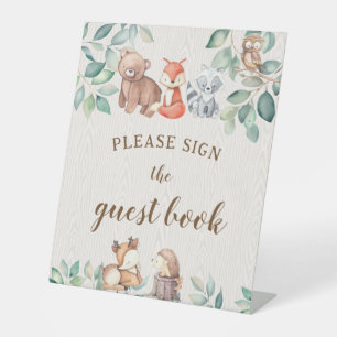 Woodland theme baby boy shower guest book sign