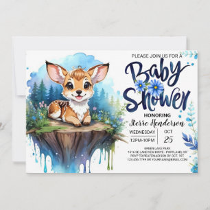 Woodland Theme Blue Baby Shower for Boy Invitation