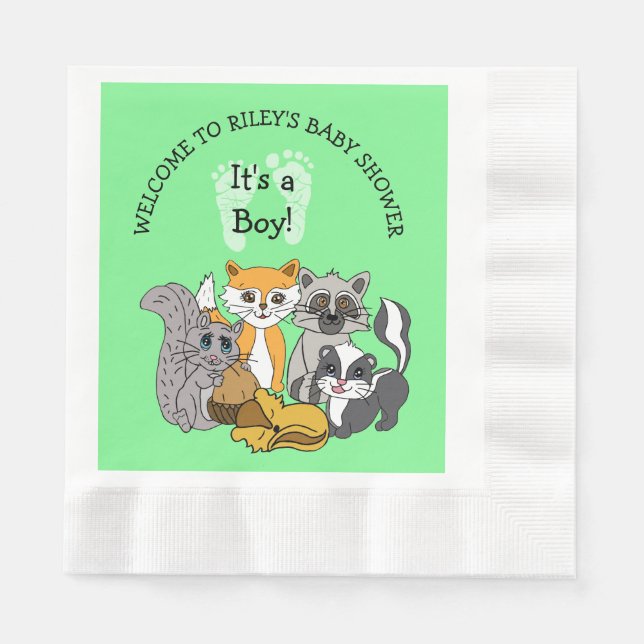 Woodland Themed Boy's Baby Shower   Napkins (Front)