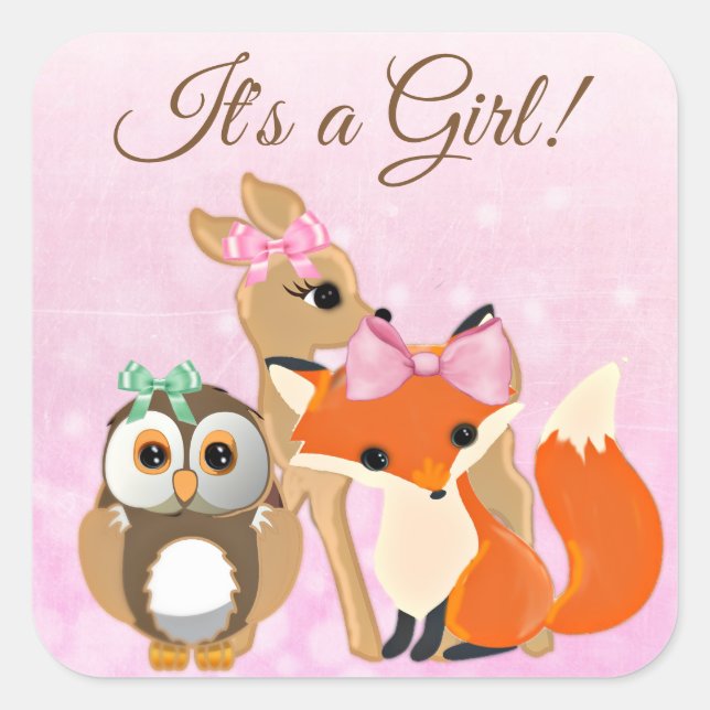 Woodland Themed Girl's Baby Shower Stickers (Front)