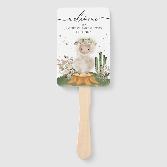 Woodland Themed Sheep Welcome to Baby Shower Hand Fan (Front)