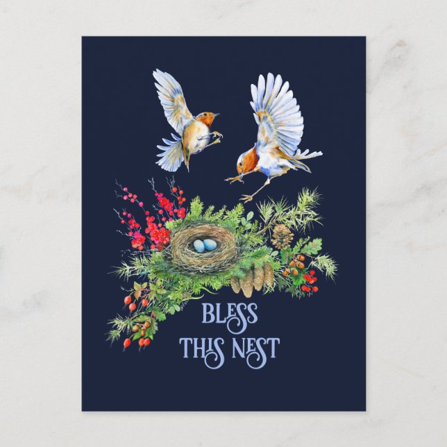 Woodland Treasures Bless This Nest Housewarming Postcard (Front)