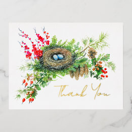 Woodland Treasures Watercolor Thank You Foil Holiday Postcard