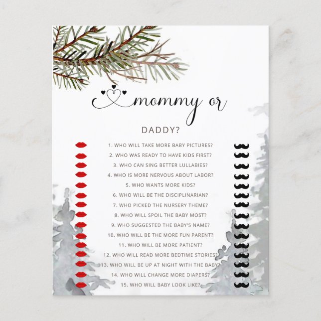 Woodland tree mummy or daddy baby shower game (Front)