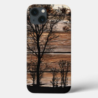 Woodland Tree Silhouette On Barn Board