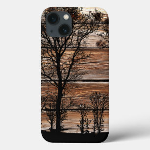 Woodland Tree Silhouette On Barn Board iPhone 13 Case