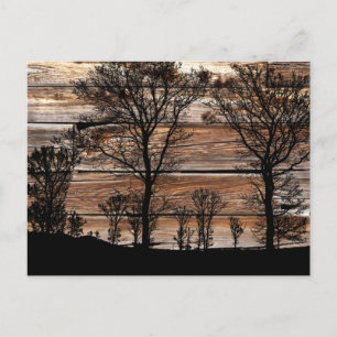 Woodland Tree Silhouette On Barn Board Holiday Postcard