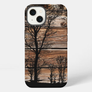 Woodland Tree Silhouette On Barn Board iPhone 13 Case