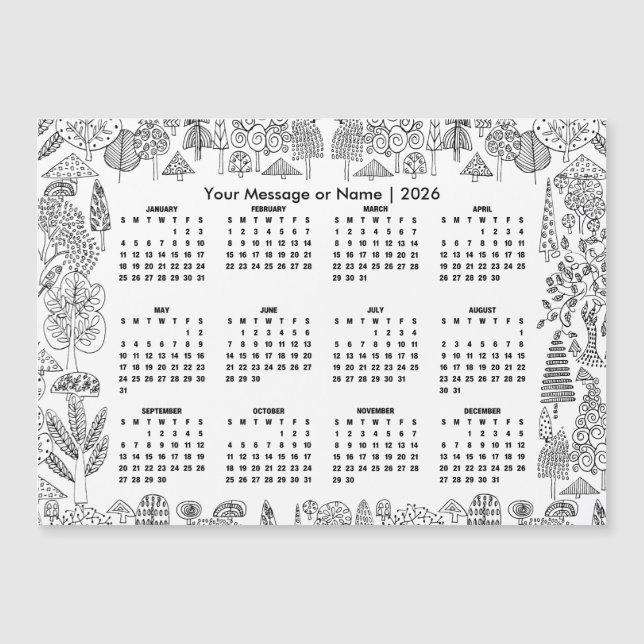 Woodland Trees 2026 Calendar Personalised Magnet (Front)