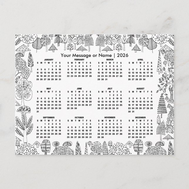 Woodland Trees 2026 Calendar Personalized Postcard (Front)