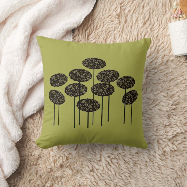  Woodland Trees on Gold Throw Pillow (Blanket)