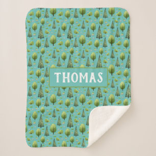 Woodland Trees Personalised Name Sherpa Blanket