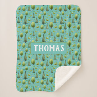 Woodland Trees Personalised Name Sherpa Blanket