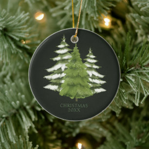 Woodland Trees Themed Christmas Personalised Ceramic Ornament