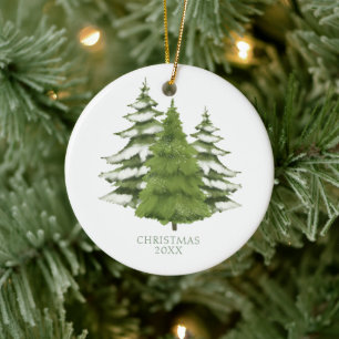 Woodland Trees Themed Christmas Personalised Ceramic Ornament