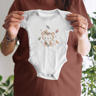 Woodland Tribal Native Americans Seamless Pattern Baby Bodysuit