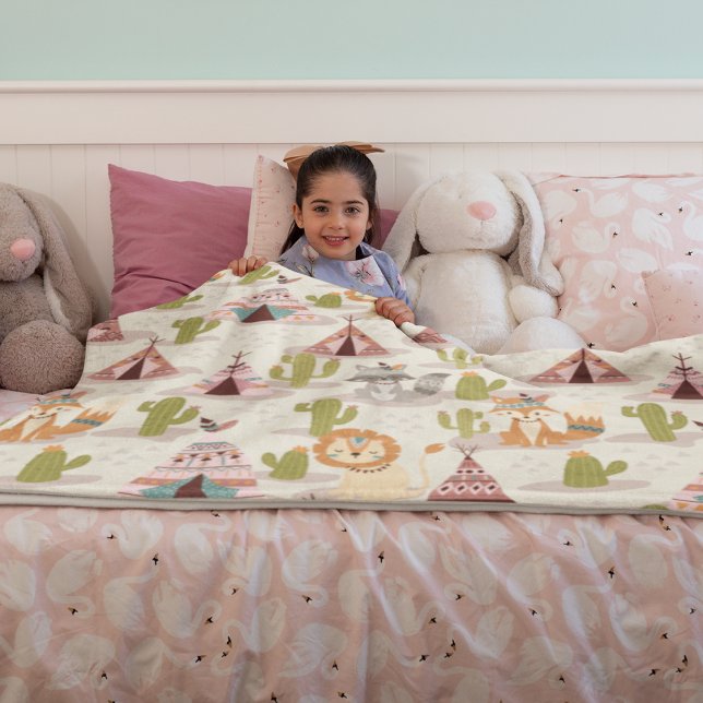 Woodland Tribal Native Americans Seamless Pattern Fleece Blanket (Creator Uploaded)