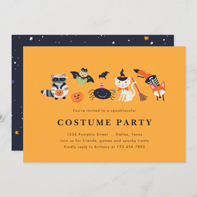 Woodland Trick or Treaters Invitation (Front/Back)