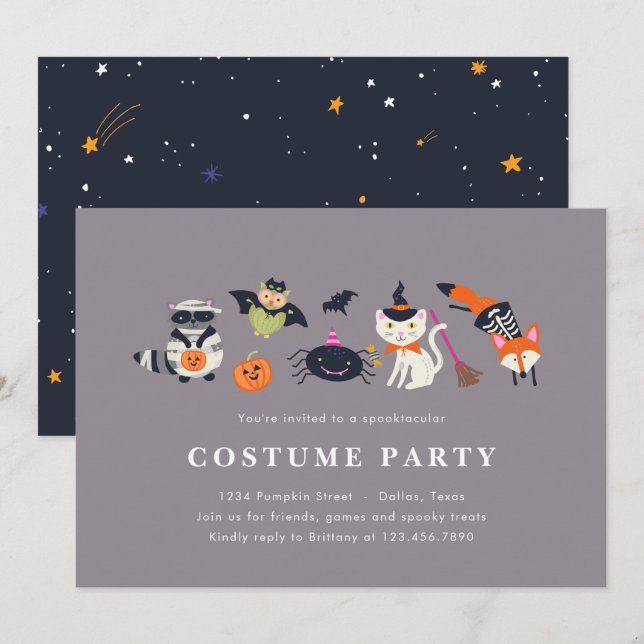 Woodland Trick or Treaters Invitation (Front/Back)
