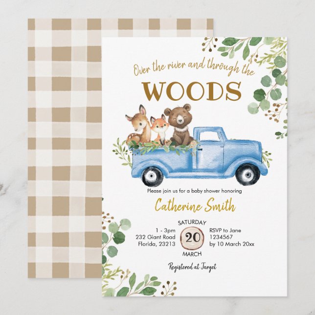 Woodland Truck Baby Shower Invitation (Front/Back)