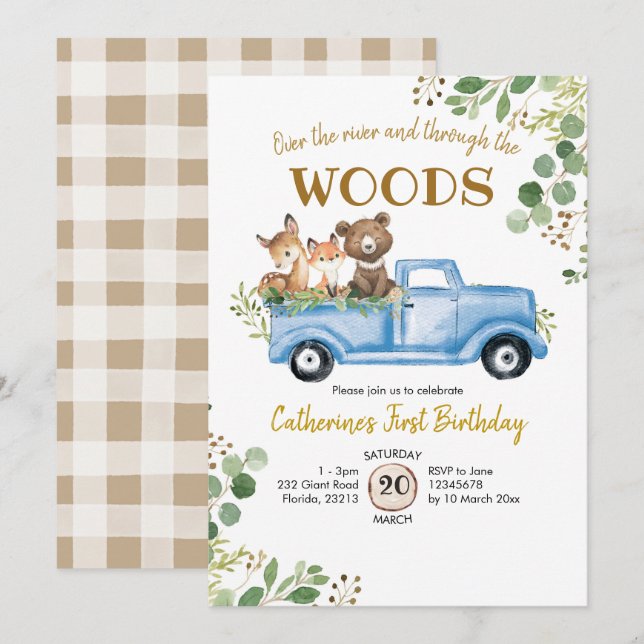 Woodland Truck Birthday Invitation (Front/Back)