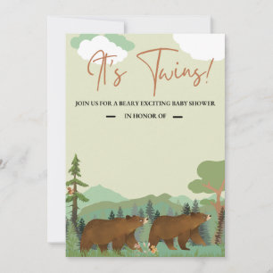 Woodland Twin Baby Shower Invitation