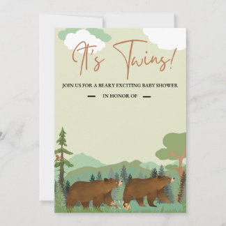 Woodland Twin Baby Shower Invitation