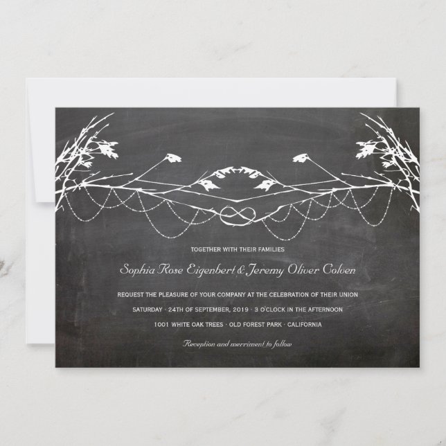 Woodland Vintage Knotted Tree Chalkboard Wedding Invitation (Front)